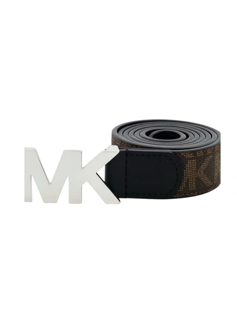 Michael Kors MK Logo Belt Brown Signature Monogram Silver MK Buckle